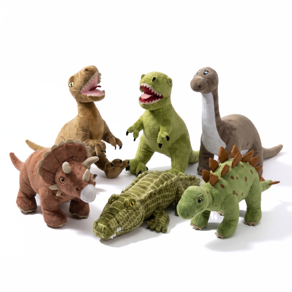 Dinosaurusknuffel van zacht polyester – zes figuren, vriendelijk gezicht | pluche dino