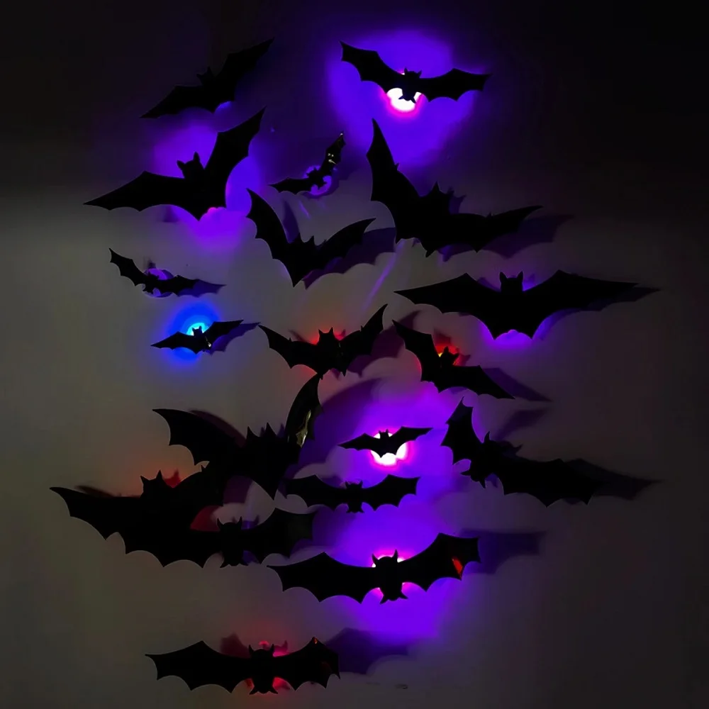 Halloween wanddecoratie met lichtgevende vleermuizen – 3D-effect, voor muur en deur | muurstickers