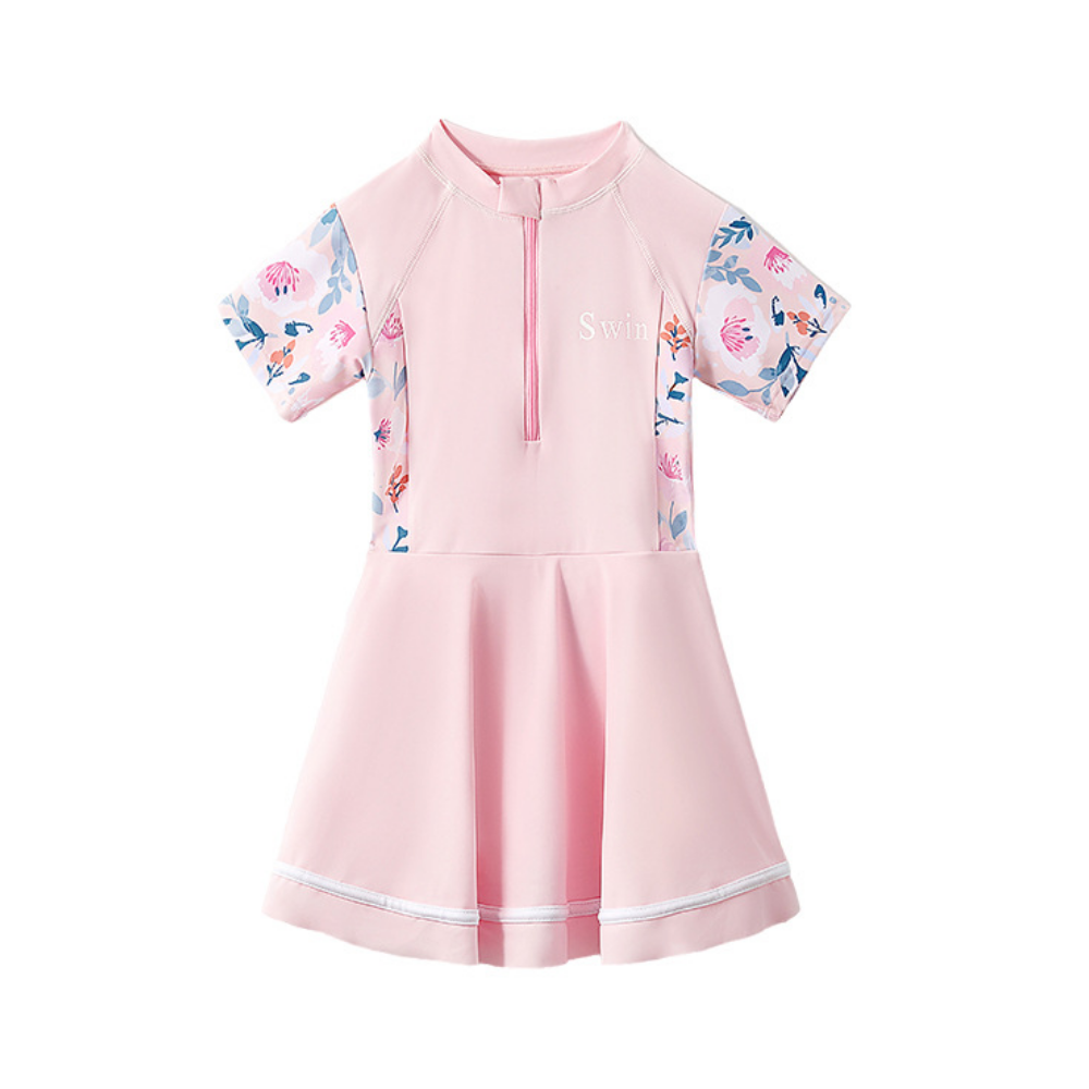 Zwemjurk met rits voor meisjes – korte mouwen, rokje, bloemenprint | badpak kind