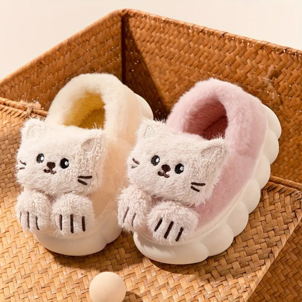 Zachte Kinderplush Sloffen Met Kattenprint | CozyPaws Warm & Antislip