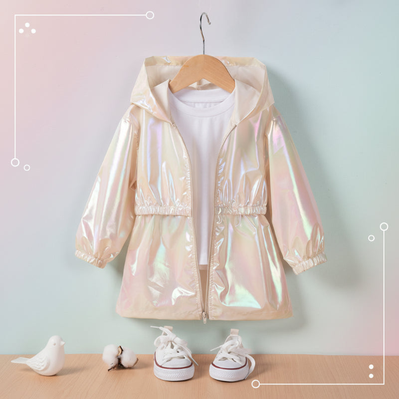 Kinderregenjas met capuchon en glanzende coating – rits, elastische boorden | regenjack