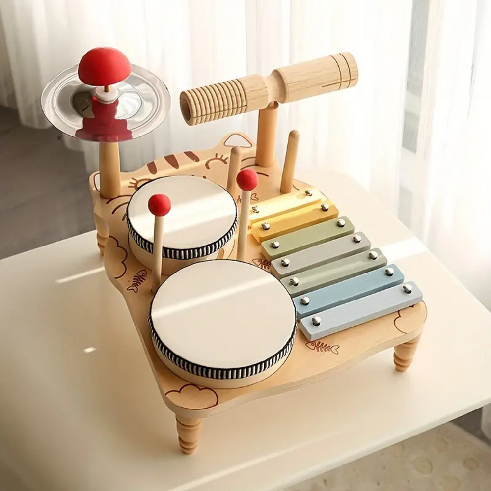 Arvello Play RhythmCraft Houten Kinder Drumstel – Muziekspeelgoed met Xylofoon voor Peuters vanaf 3 Jaar