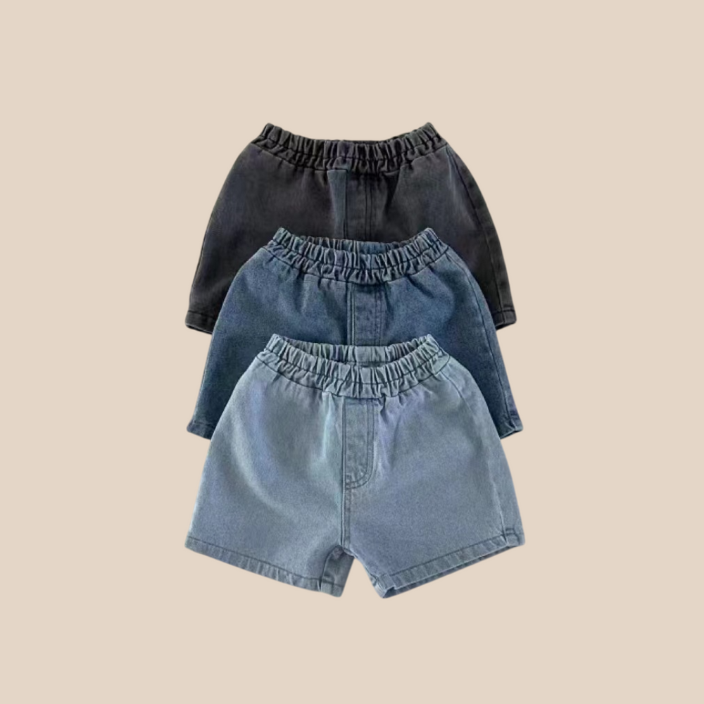 Korte Broek – DenimPlay Unisex, Zwart/Blauw/Lichtblauw, Katoen, Maat 0-3 Jaar