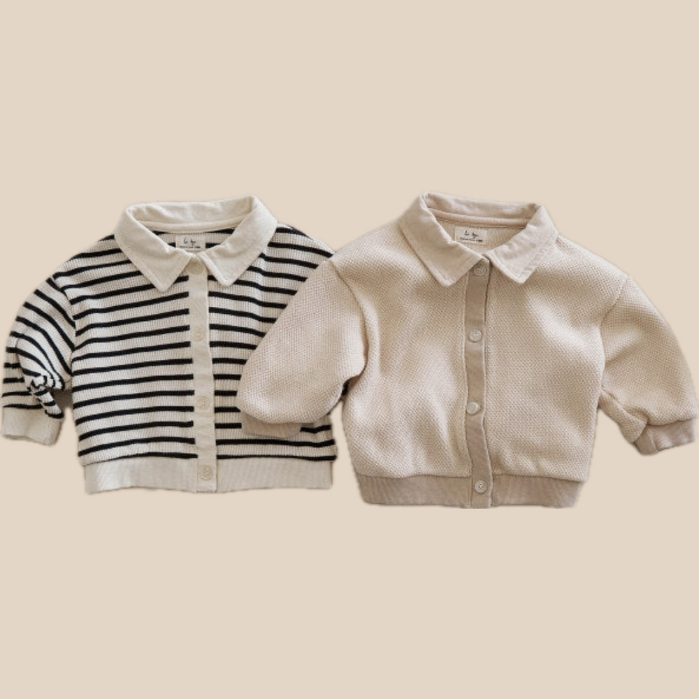 Cardigan - Little Chic Unisex, Beige/Blauw, Katoen, Maat 0-3 Jaar