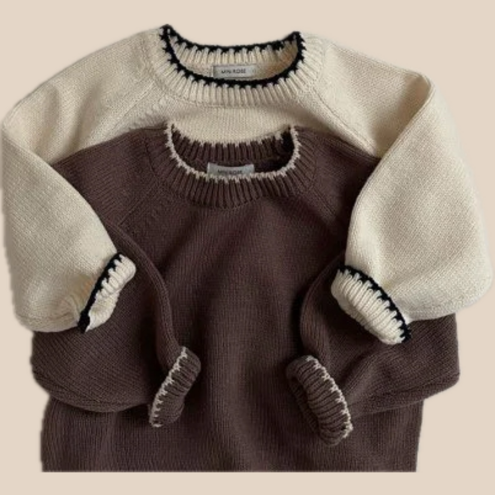 Gebreide Trui Retro - Toem Meisjes, Bruin/Beige/Wit, Katoen, Maat 0-7 Jaar
