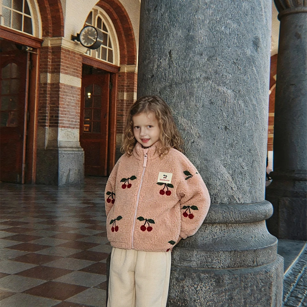 Kinderkleding van teddyfleece met print – jas, vest of broek, ritssluiting | berber fleece kind