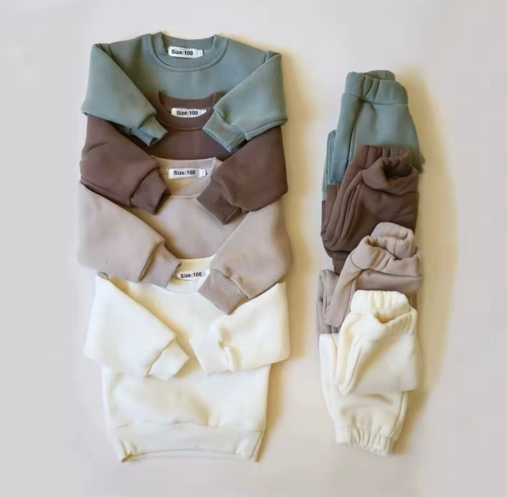 Joggingpak Kinderen - Baby Peuter Kleuter Kinderen, Crème/Beige/Bruin/Groen, Katoen, Maat 0-7 Jaar