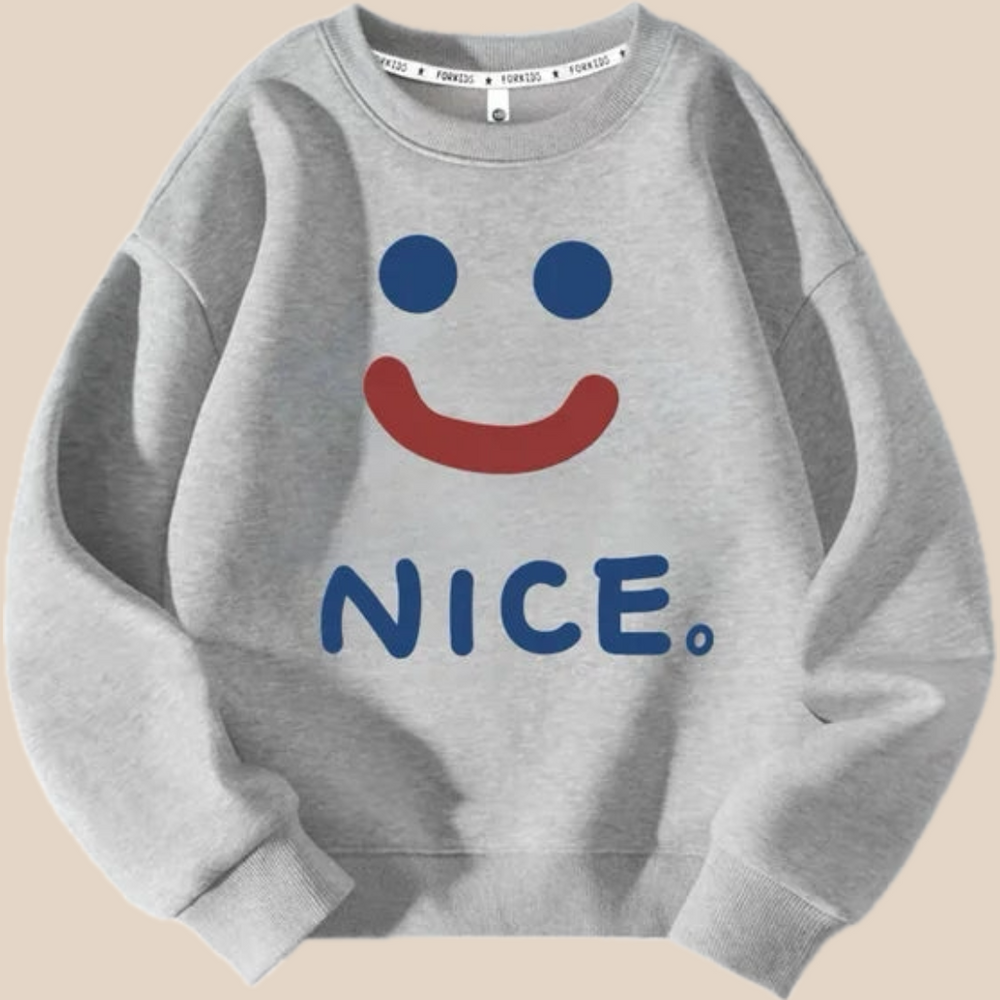 Sweater met Print – Nice Unisex, Grijs/Wit/Roze/Rood, Katoen, Maat 2-9 Jaar