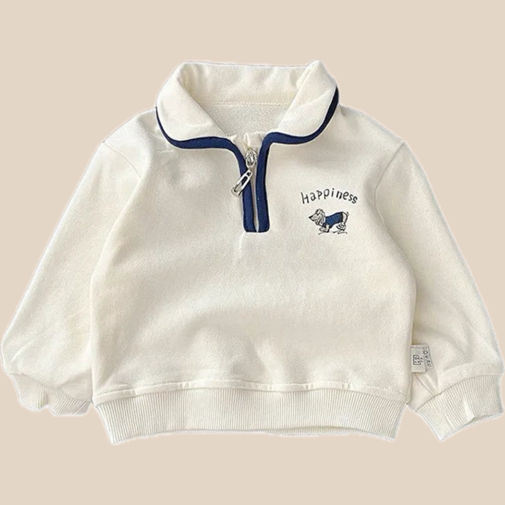 Sweater Vintage Look - Happiness Unisex, Wit, Katoen, Maat 0-4 Jaar