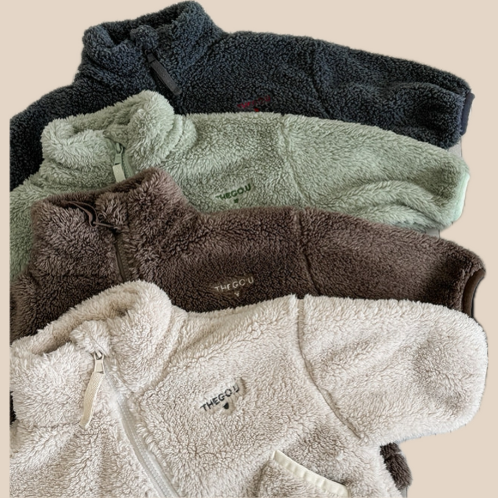 Teddy Fleece Vest - FluffyNest Meisjes, Beige/Groen/Grijs/Bruin, Katoen, Maat 0-6 Jaar