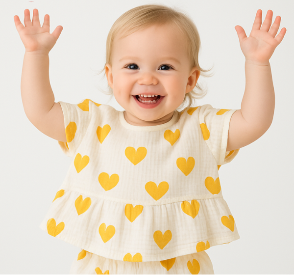 HeartBreeze Zomerset Meisjes – Comfortabele Katoenen Set met Hartjesprint (0-5 Jaar)