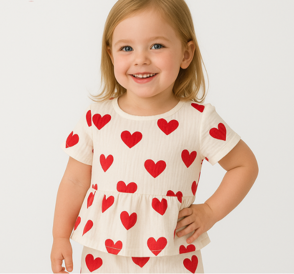 HeartBreeze Zomerset Meisjes – Comfortabele Katoenen Set met Hartjesprint (0-5 Jaar)