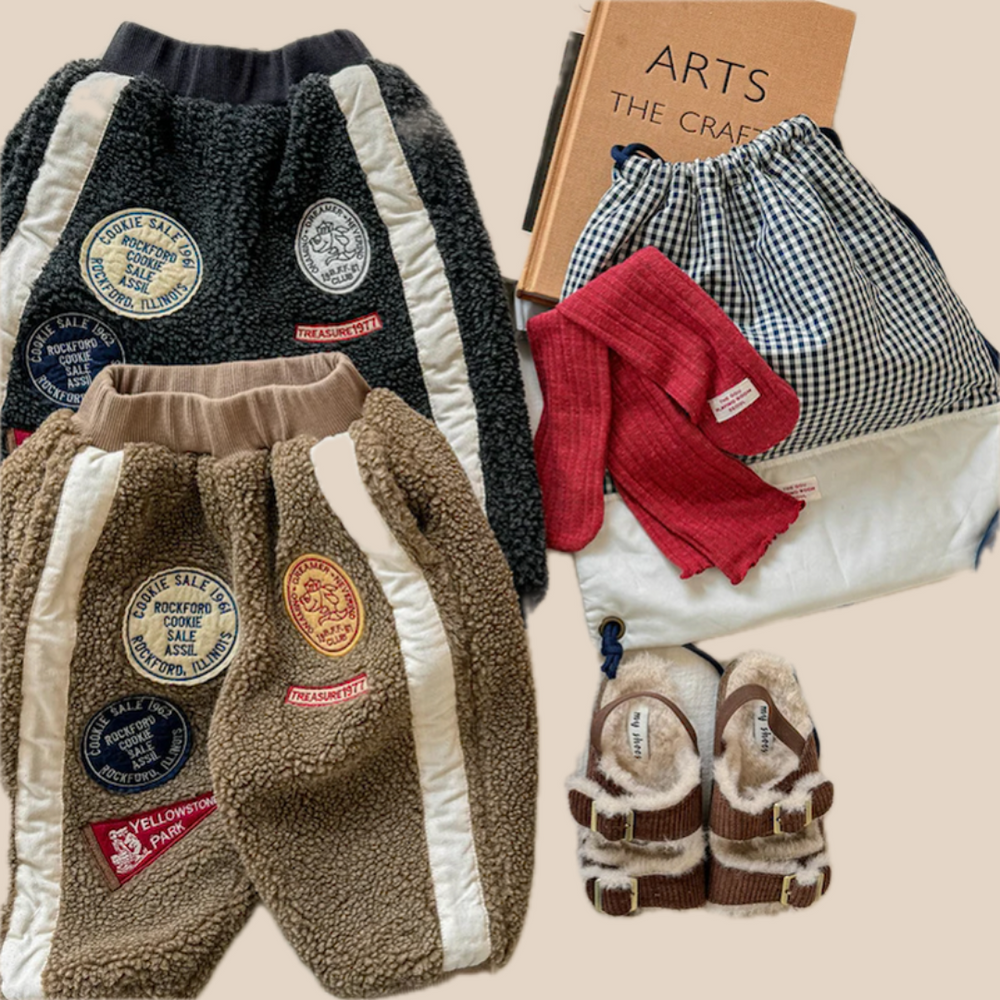 Teddy Joggingbroek - SnugTrail Unisex, Bruin/Grijs, Katoen, Maat 0-6 Jaar