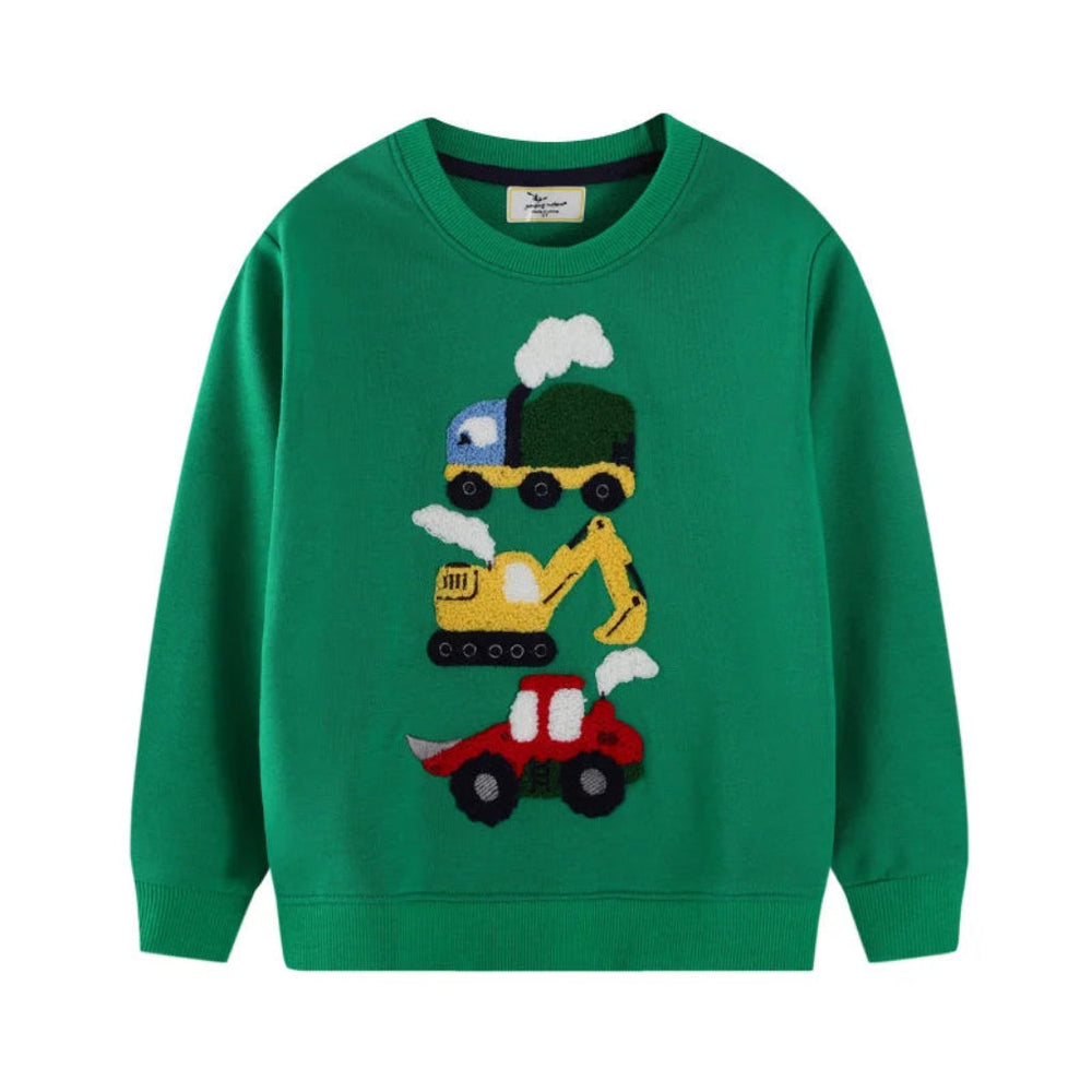 Groene Jongens Sweatshirt met Bouwvoertuigen Sweater