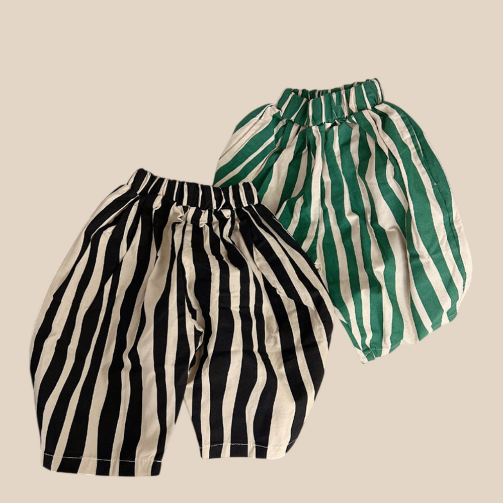 Gestreepte Kinderbroek – LucaLino Baggy Broek Unisex, Zwart/Groen, Katoen, Maat 0-6 Jaar