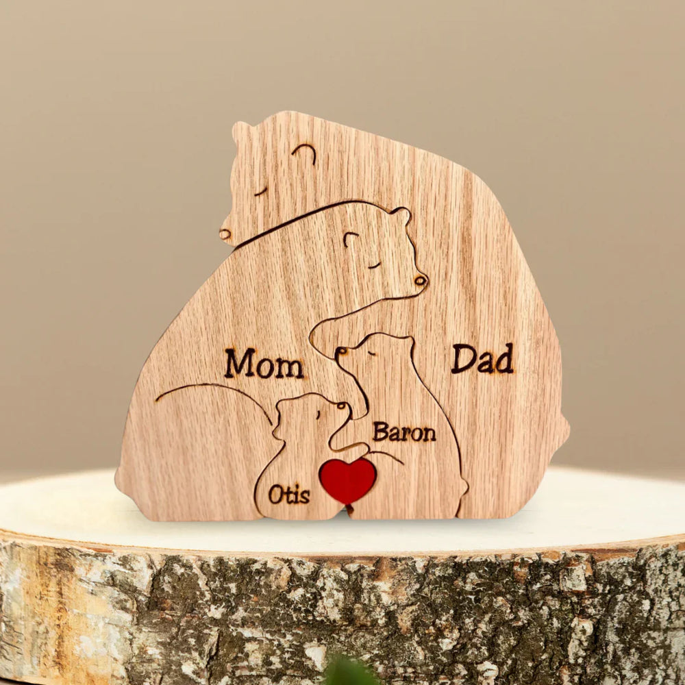 Gepersonaliseerde Familie Puzzel – Houten Beren met Naam (Cadeau)