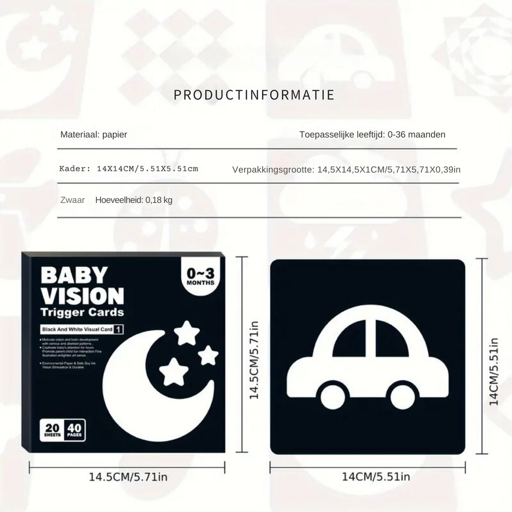Baby Vision Trigger Cards – Stimuleer Zintuigen & Vormherkenning 0-3 Jaar