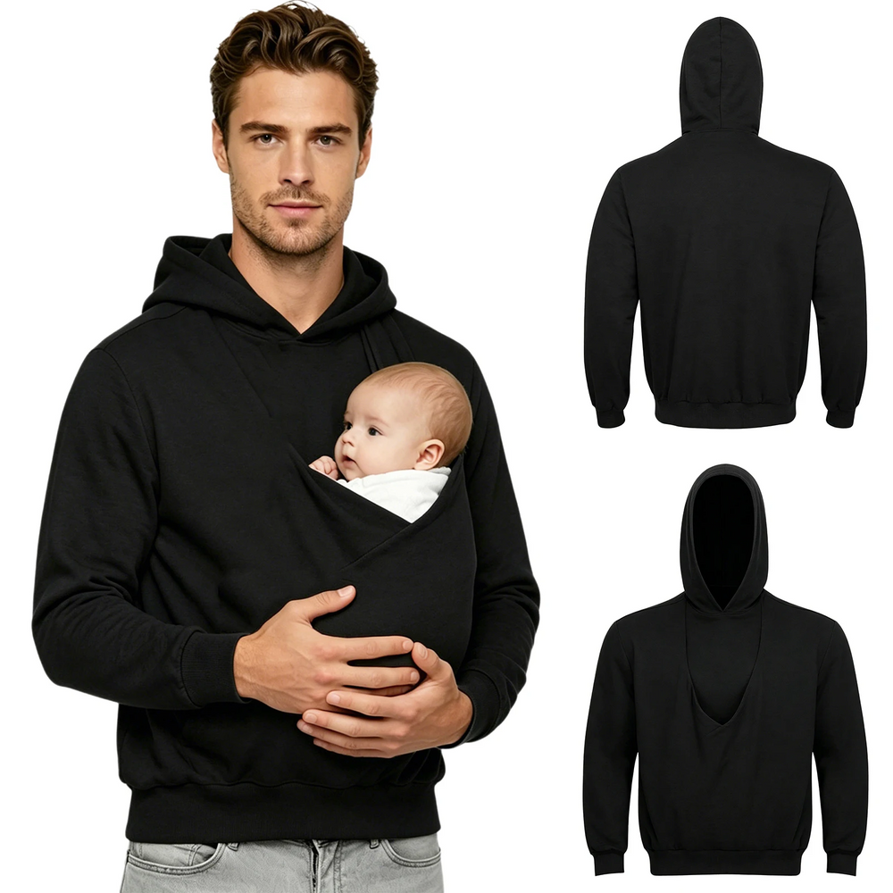 Heren hoodie met babybuidel van katoen – capuchon, lange mouwen, ruimvallend | draagtrui voor papa