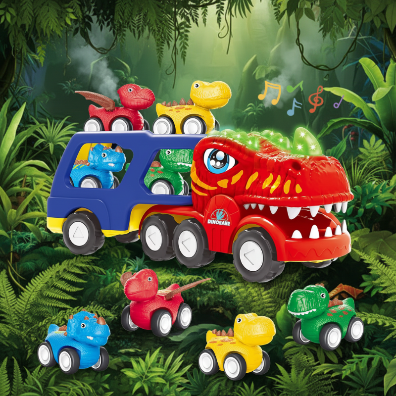 5-in-1 Dinosaurus Vrachtwagen Speelset – Transporttruck met Licht, Geluid & Mini Dino's