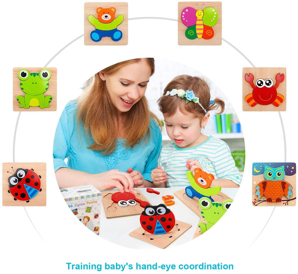 Houten Puzzelset voor Kinderen – 6 Duurzame Educatieve Puzzels voor Creativiteit & Motoriek (3+)