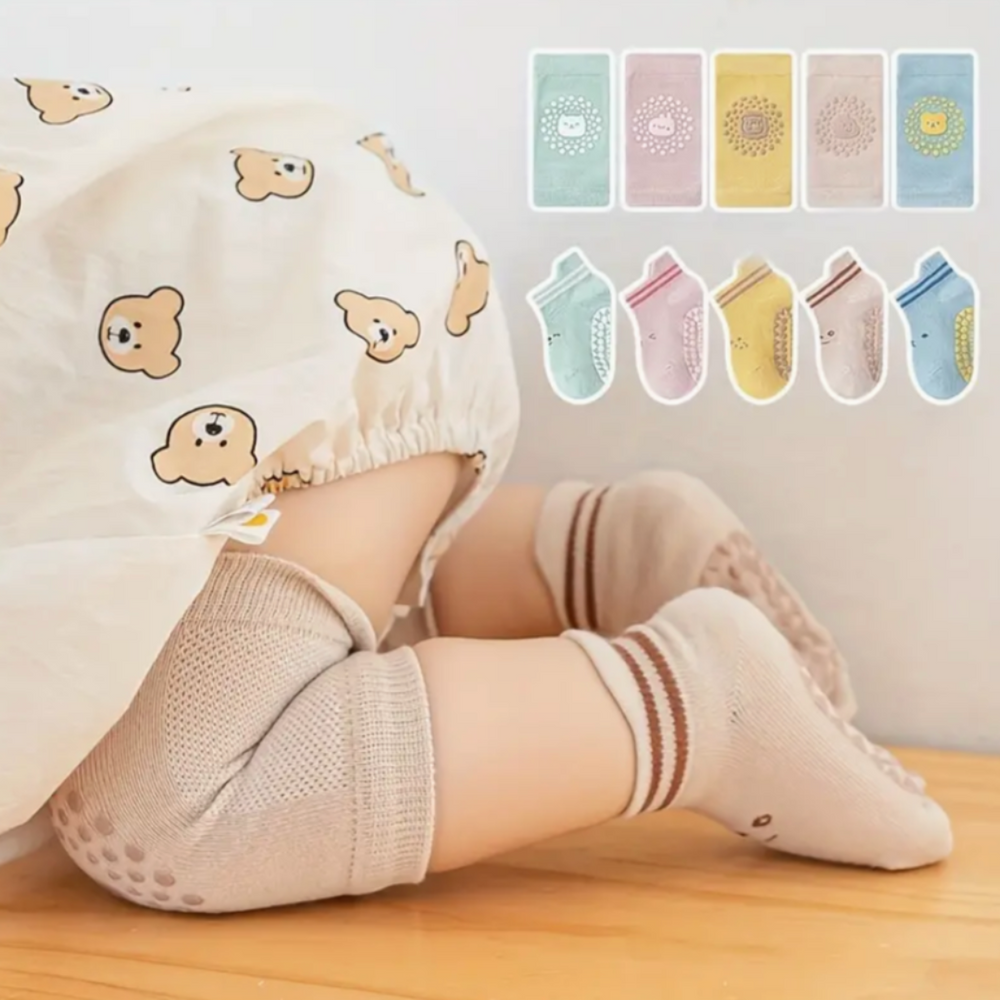 Zachte Baby Kniebeschermers – Set van 3 | Anti-Slip, Ademend & Comfortabel voor Kruipende Baby’s (0-2 Jaar)