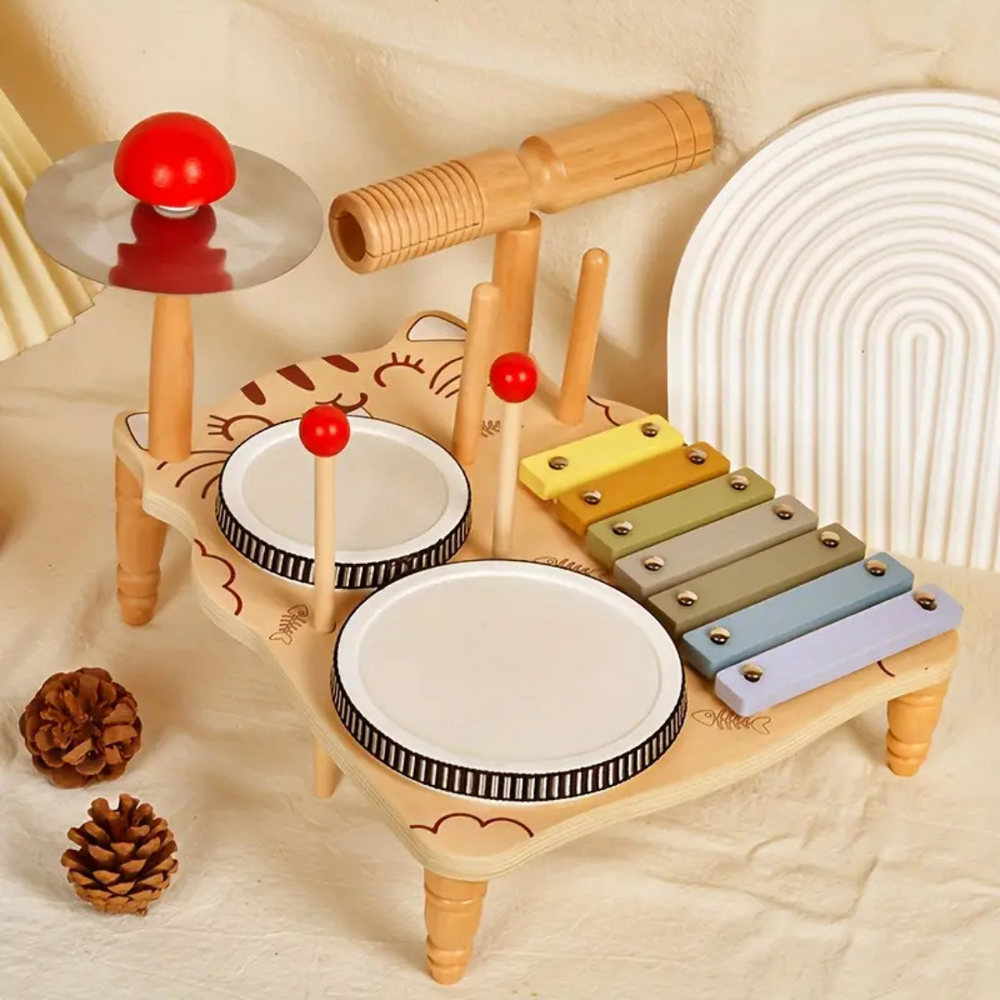 Arvello Play RhythmCraft Houten Kinder Drumstel – Muziekspeelgoed met Xylofoon voor Peuters vanaf 3 Jaar