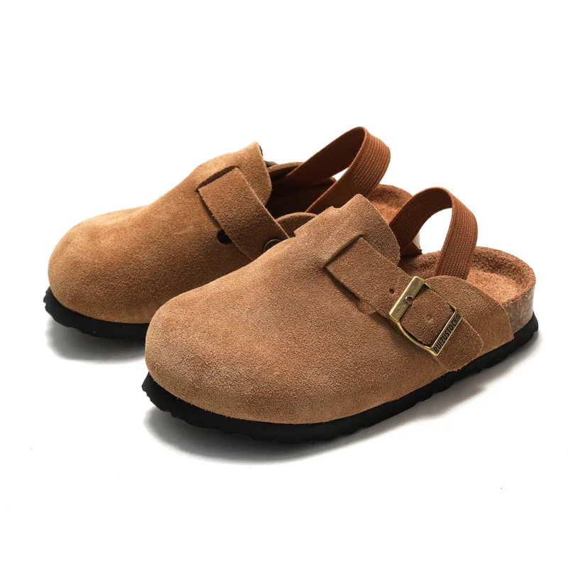 Kinderclogs sandalen met suède look en leren bovenwerk, elastische hielband, kurken zool en antislip profiel voor dageli