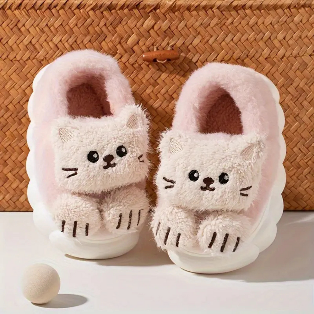 Zachte Kinderplush Sloffen Met Kattenprint | CozyPaws Warm & Antislip