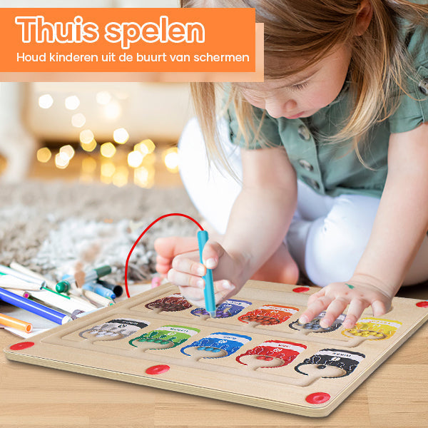 Magnetisch Houten Doolhof voor Kinderen – Leerzaam Kleur- en Telspel voor Peuters en Kleuters
