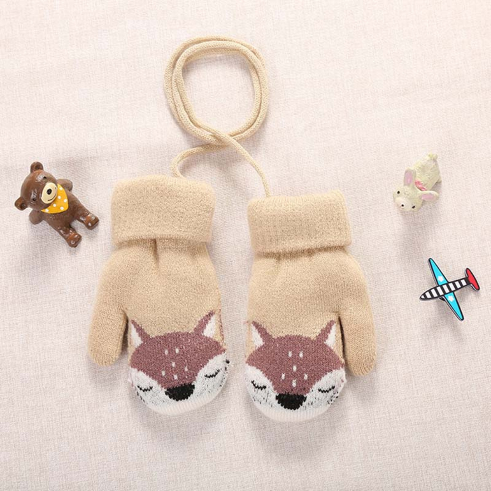 Winter Kinderhandschoenen – Schattig Vosjesmotief met Koord, Warm en Comfortabel voor 3-4 Jaar