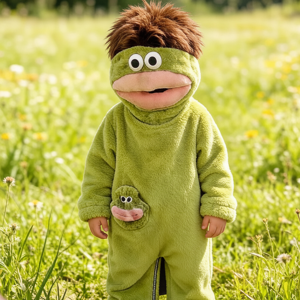 Kinder-onesie met monsterdesign en capuchon – zachte stof, ruime pasvorm | verkleedpak