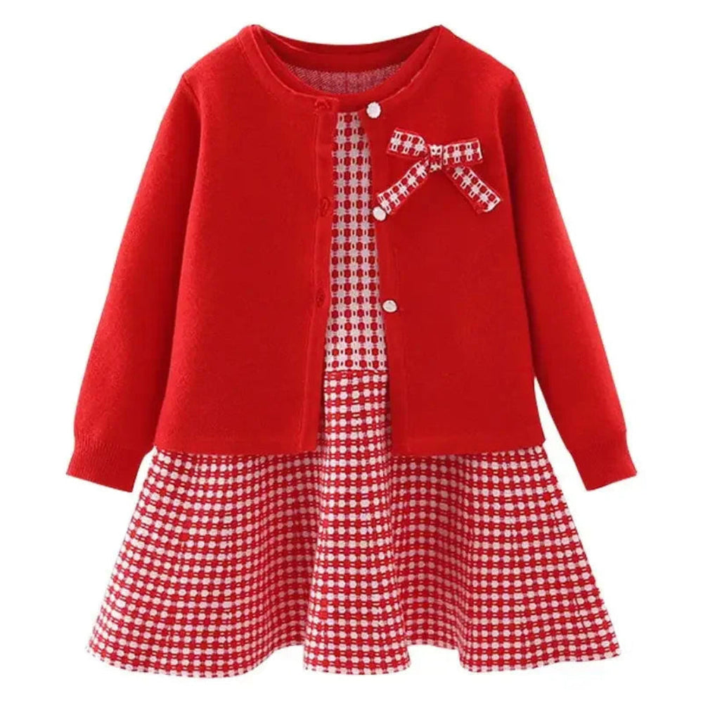 Grace Kelly Geruite Wolmix Jurk & Vest Set (2-Delig)