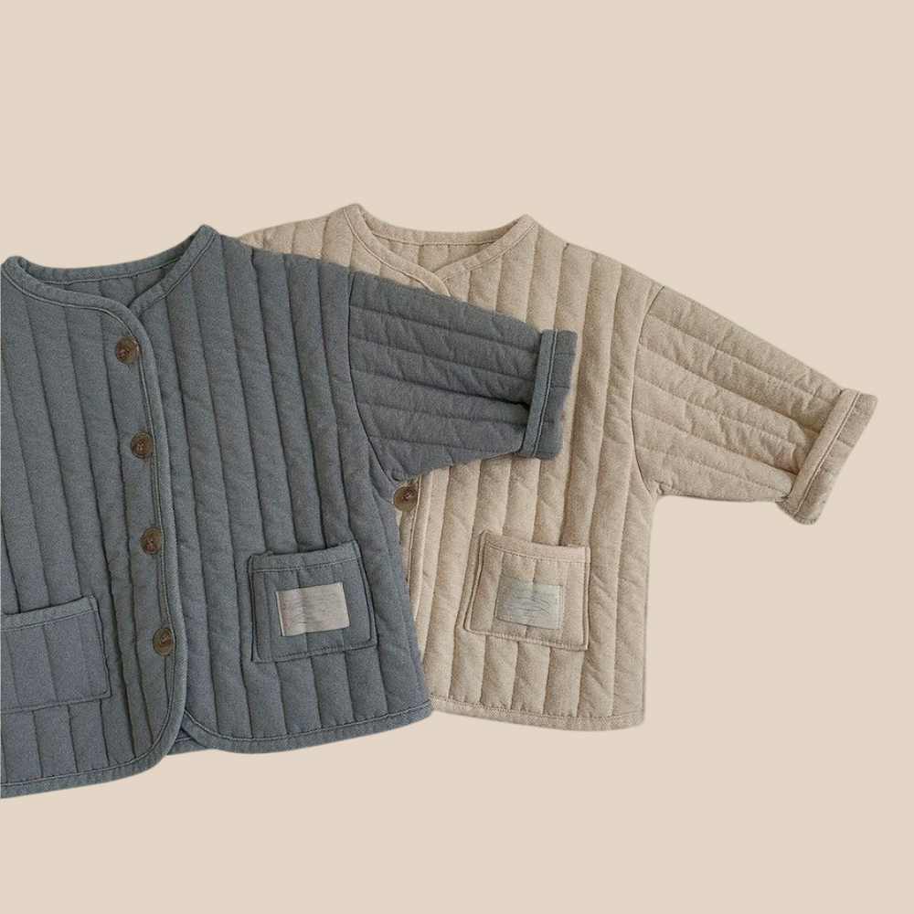 Gewatteerd Jasje - Mila & Finn Unisex, Blauw/Beige, Katoen, Maat 0-3 jaar