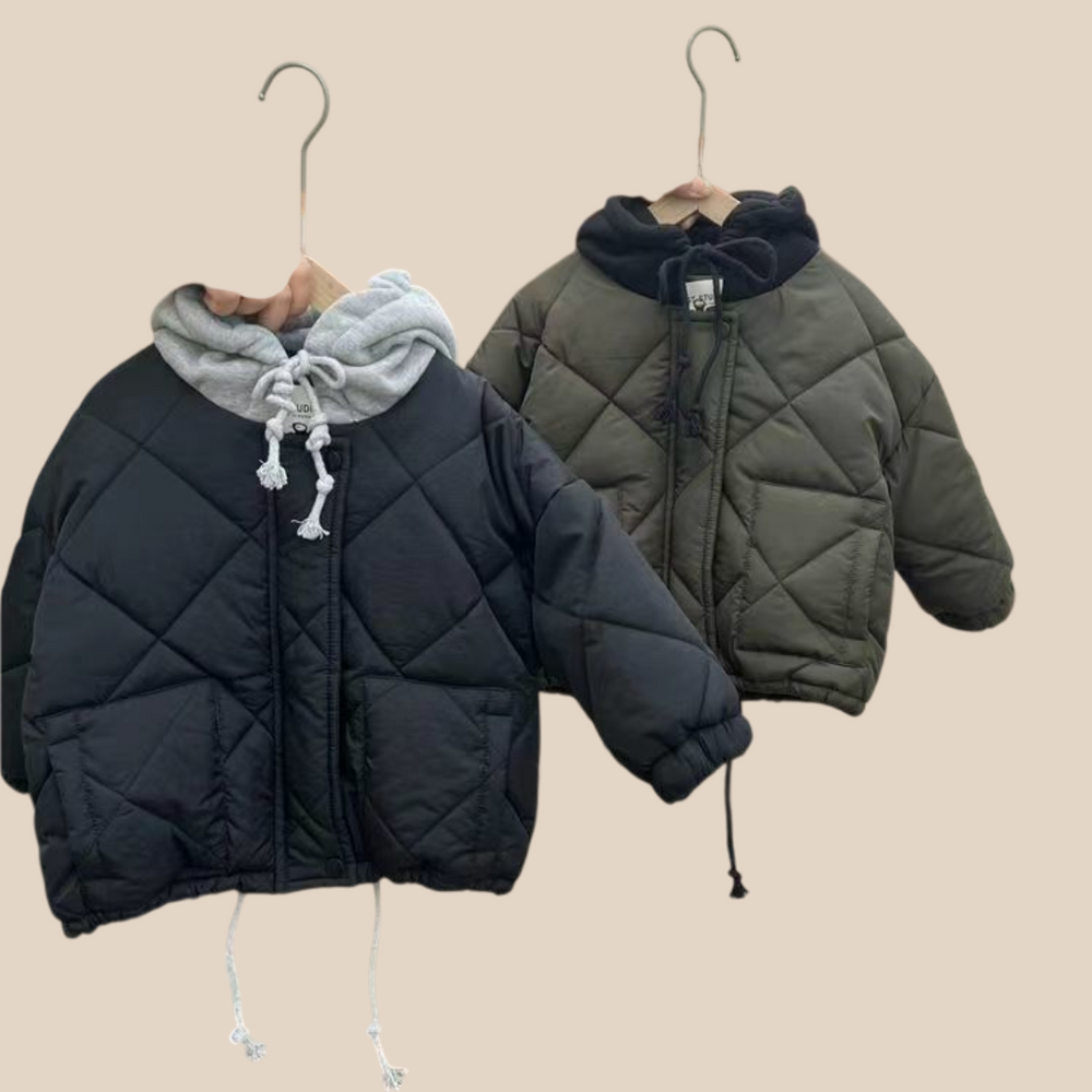 Gewatteerde Hoodie Jas - CozyShield Unisex, Blauw/Groen, Katoen, 0-6 Jaar