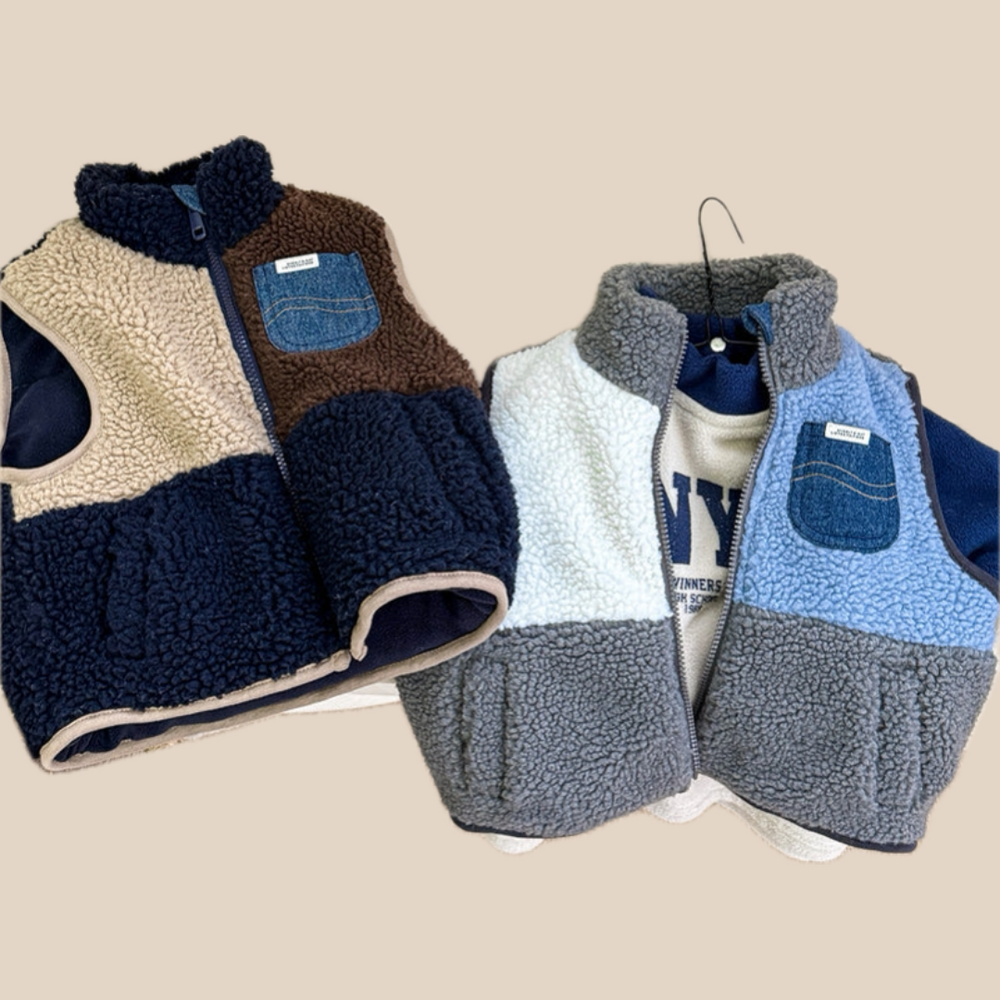 Bodywarmer van Fleece - Cozypocket Gilet Unisex, Blauw/Grijs, Katoen, Maat 0-6 Jaar