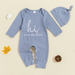 Babyjumpsuit met bijpassend mutsje, tweedelige set van zachte katoenmix met lange mouwen voor jongens en meisjes