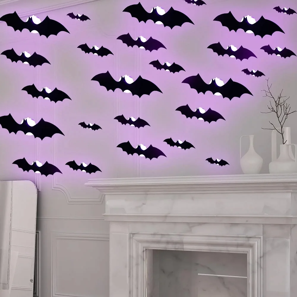Halloween wanddecoratie met lichtgevende vleermuizen – 3D-effect, voor muur en deur | muurstickers