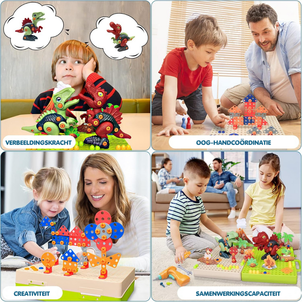 DinoBuilder Bouwspeelgoed Set – Creatief Educatief Speelgoed met Werkende Gereedschappen en Dino-ontwerpen