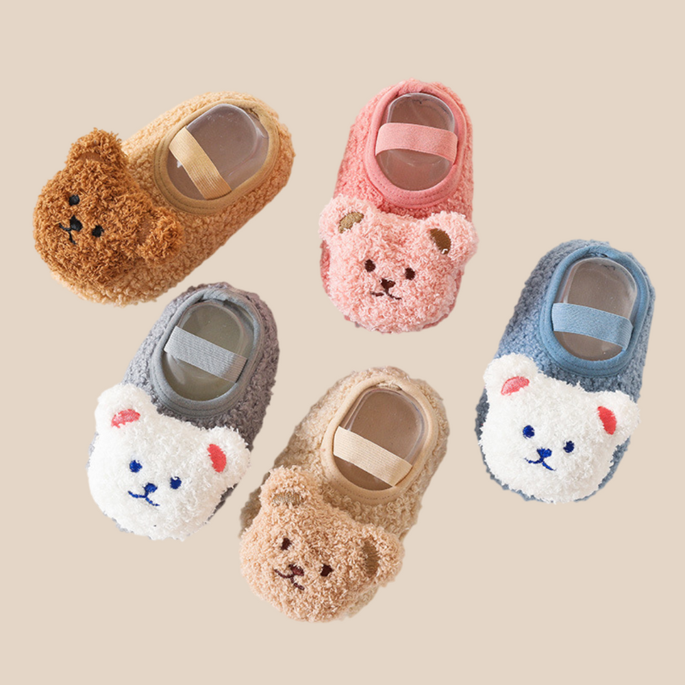 Baby Slofjes - TeddyToes Unisex, Blauw/Grijs/Bruin/Beige/Roze, Maat 0-3 Jaar