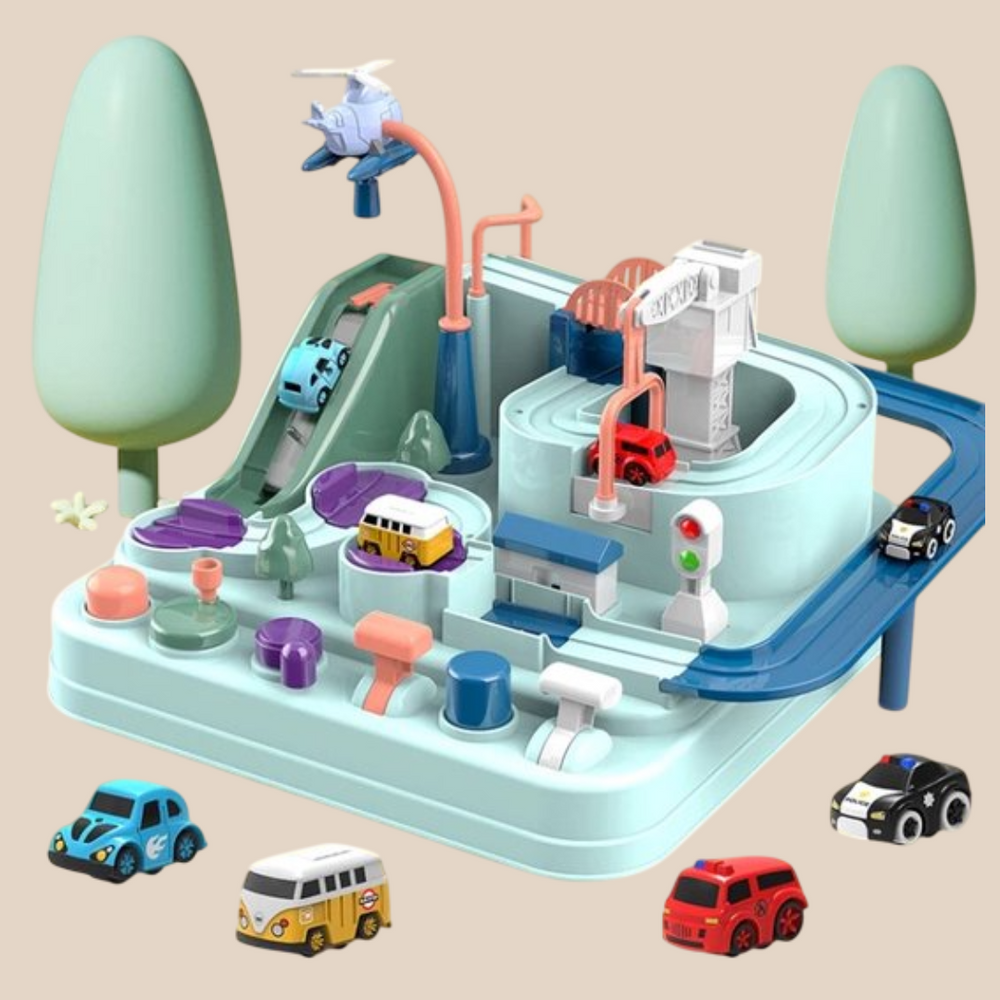 Speelset met Auto’s - TurboCity Avonturenbaan, Interactief, Zonder Batterijen, Inclusief 4 Voertuigen & Helikopter, Educatief, 3+ Jaar