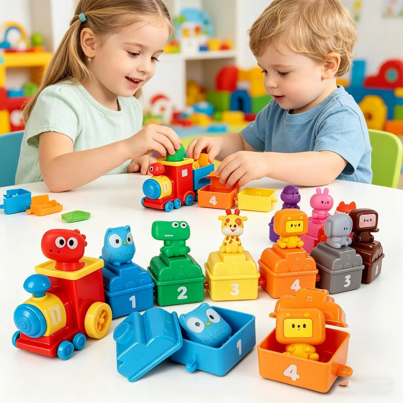 Educatieve Dieren-Trein met Cijfers – Montessori Speelset met Vingerpopjes