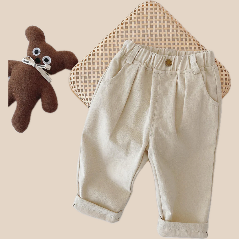 Casual Broek met Elastische Tailleband - Comfort Jongens, Beige/Bruin, Maat 1-5 Jaar
