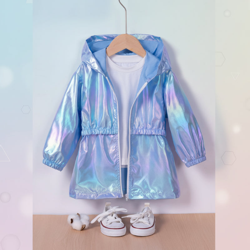 Kinderregenjas met capuchon en glanzende coating – rits, elastische boorden | regenjack