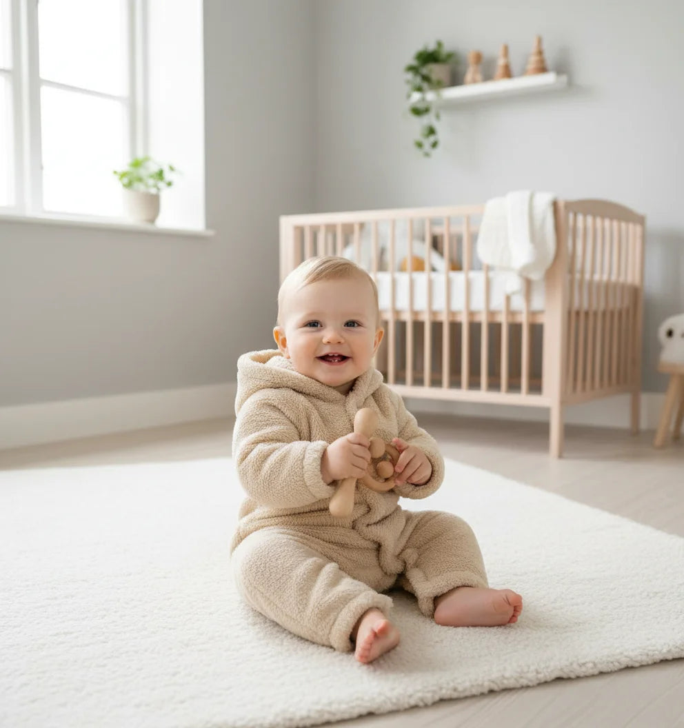 Warme Fleece Romper met Capuchon – Zachte Baby Onesie met Oortjes (0-12 mnd)
