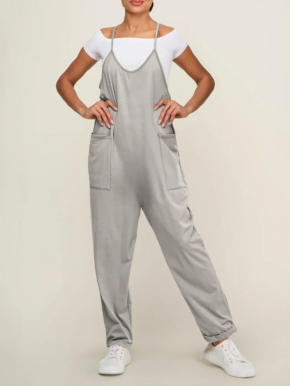 Zwangerschapsjumpsuit met grote zakken – loose fit, rekbare katoenmix | positiekleding