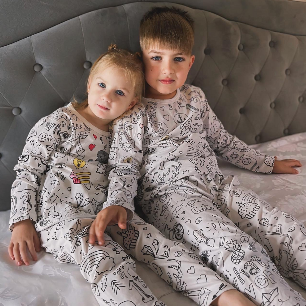 Inkleurbare Kinderpyjama – Personaliseerbare, Zachte en Ademende Pyjama voor Creatieve Kids