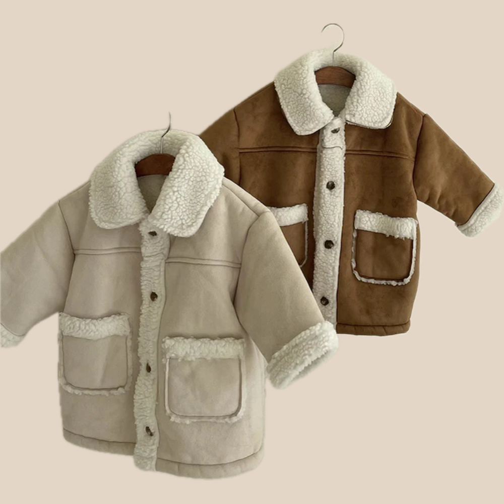 Teddy Sherpa Jas - Unisex, Bruin/Wit, Suède, Maat 0-6 Jaar