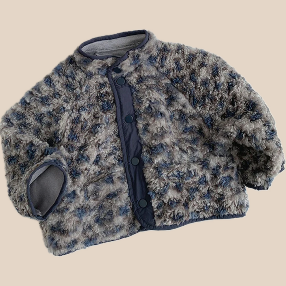Kinderjas panterprint – warme jas kind blauw (0-6 jaar)