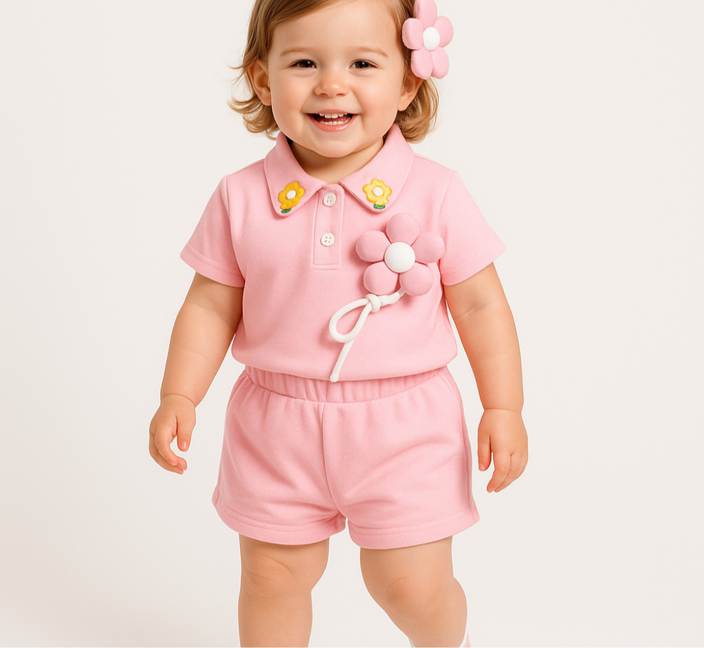 Luchtig Meisjes Zomersetje met Bloemen | Comfortabel & Stijlvol voor 1–4 Jaar