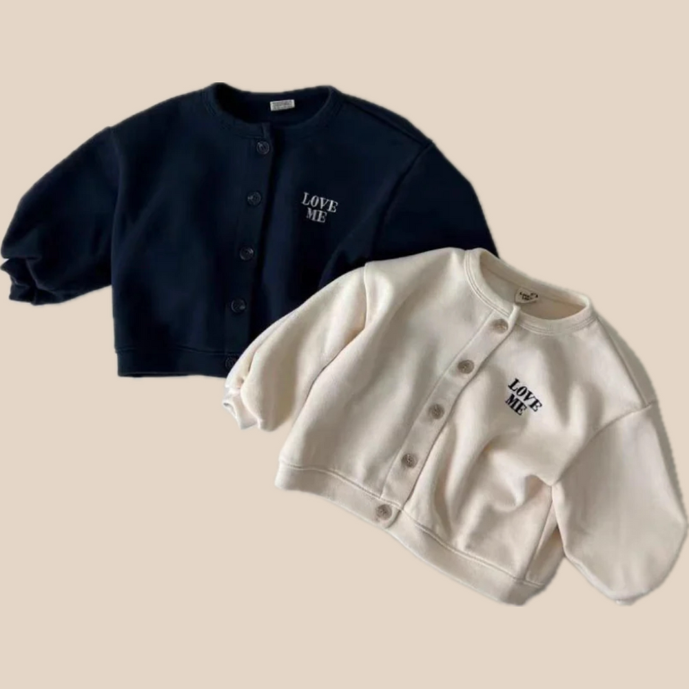 Vest met Love Me borduursel - Tender Meisjes, Blauw/Beige, Katoen, Maat 0-6 Jaar